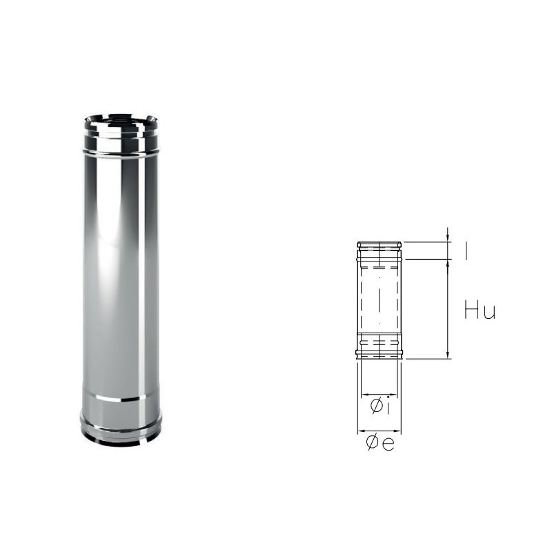 Tubo da 0,25 metro IAT2 ISOAIR INOX Canna fumaria doppia parete