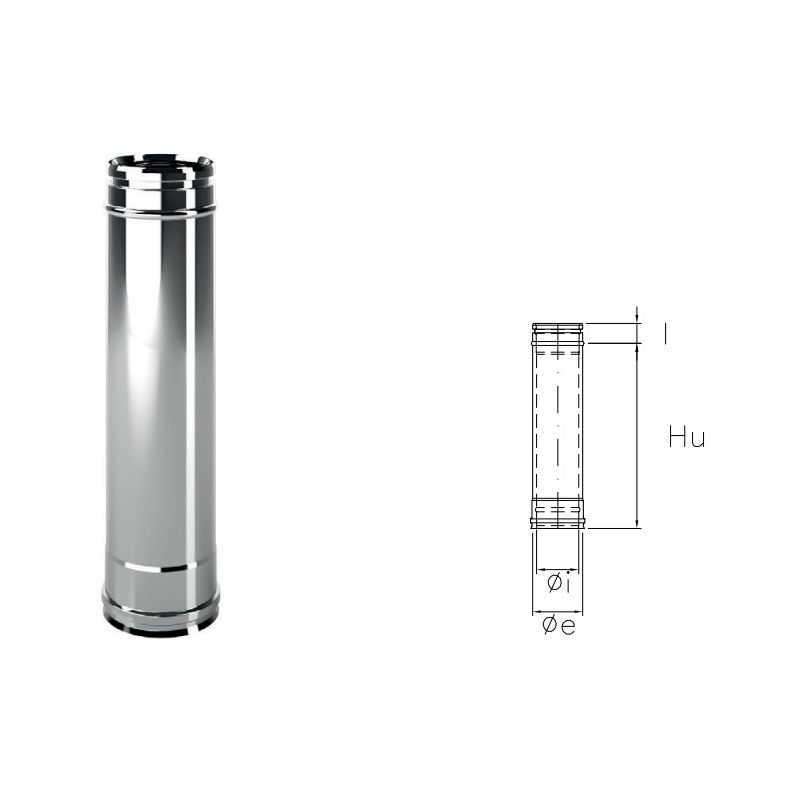 Tubo da 0,5 metro IAT5 ISOAIR INOX Canna fumaria doppia parete