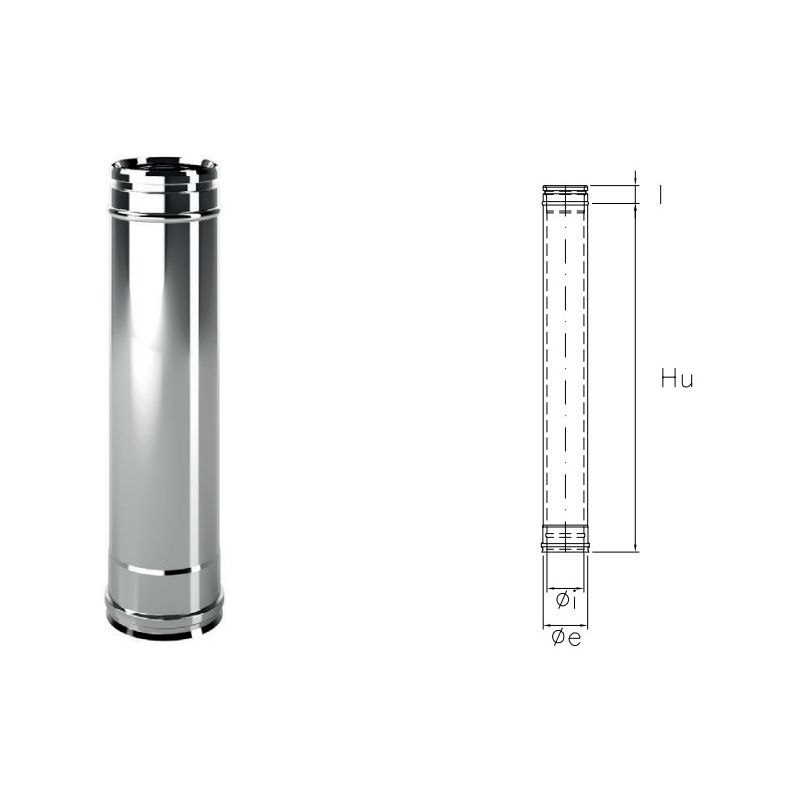 Tubo da 1 metro IAT1 ISOAIR INOX Canna fumaria doppia parete