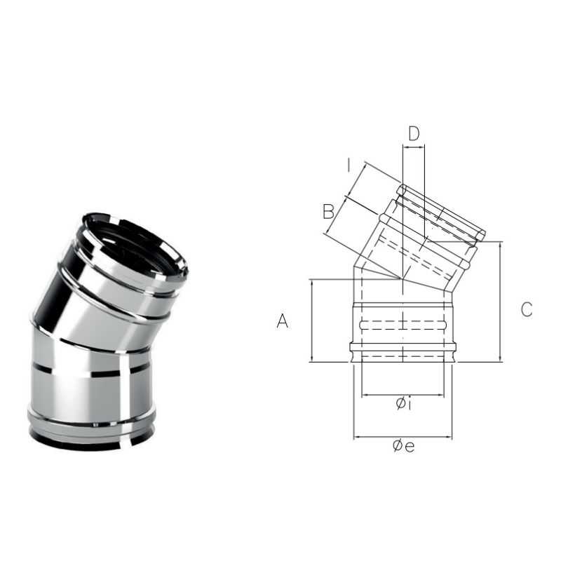 30° bend IAC3 ISOAIR INOX Double wall flue