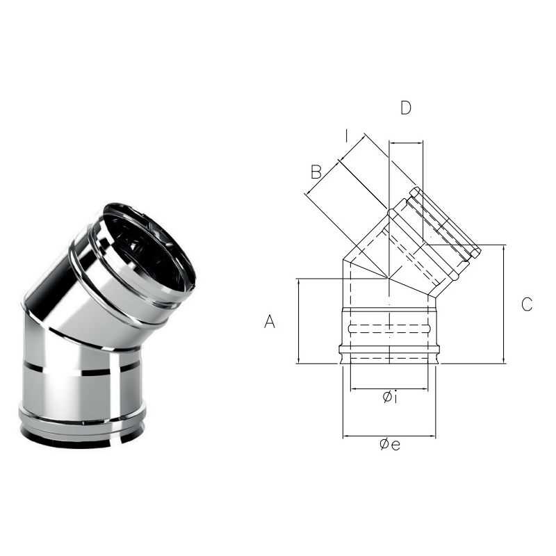 Curva 45° IAC4 ISOAIR INOX Canna fumaria doppia parete