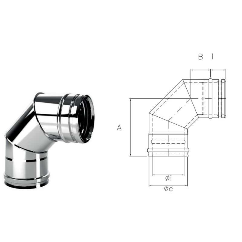 Curva 90° IAC9 ISOAIR INOX Canna fumaria doppia parete