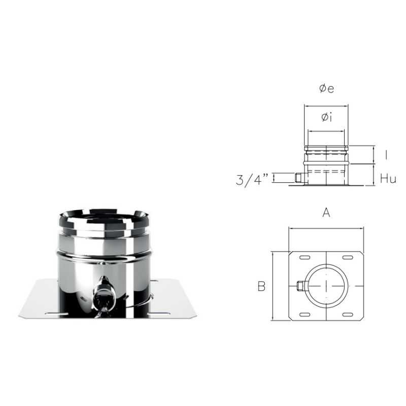 Base plate with side outlet IAPP ISOAIR INOX Double wall flue