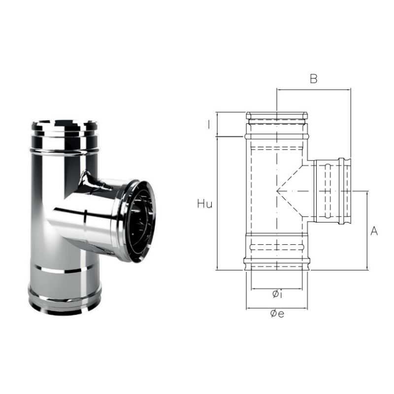 90° Tee fitting IAT9 ISOAIR INOX Double wall flue