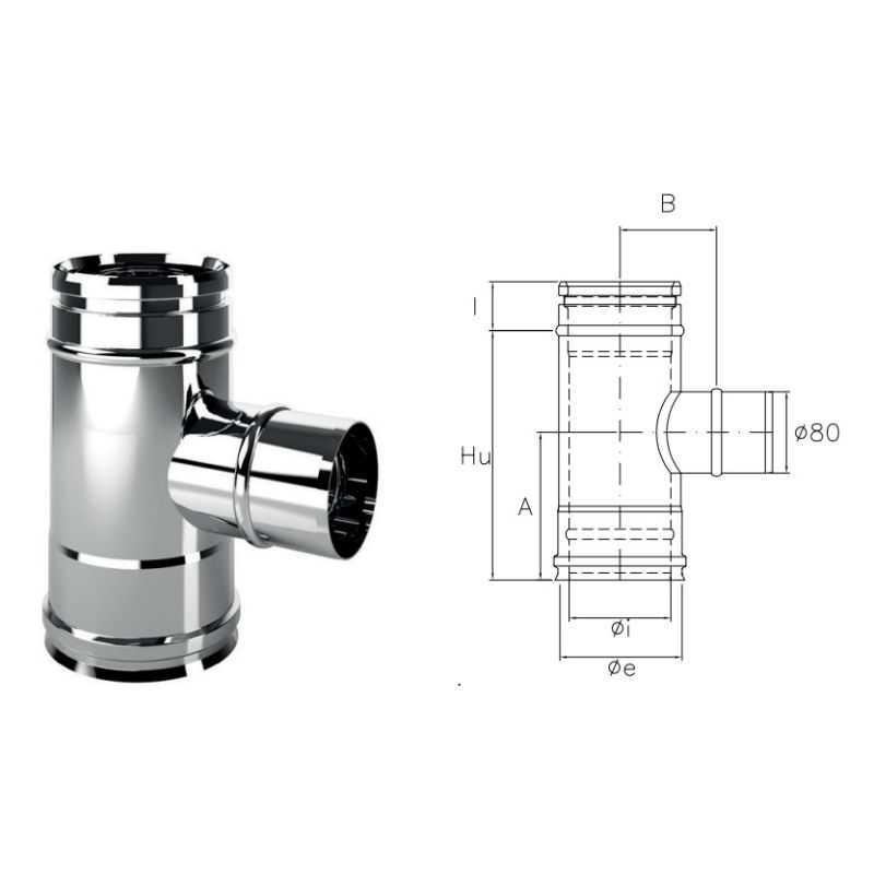 Raccordo a T 90° ridotto mono Ø80mm IATR ISOAIR INOX Canna