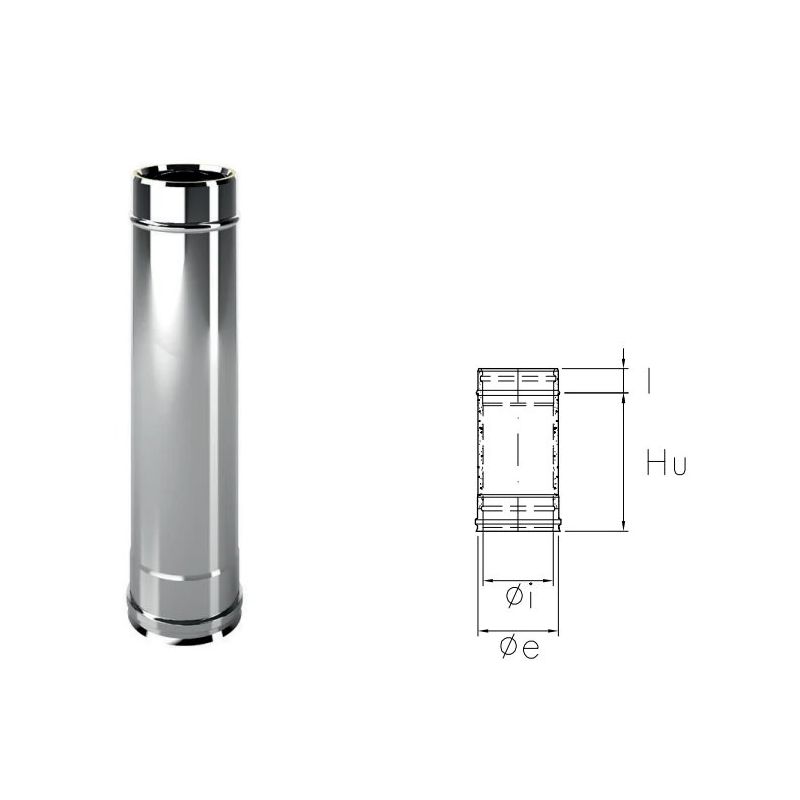 Tubo da 0,33 metro I1T3 ISO10 INOX Canna fumaria doppia parete