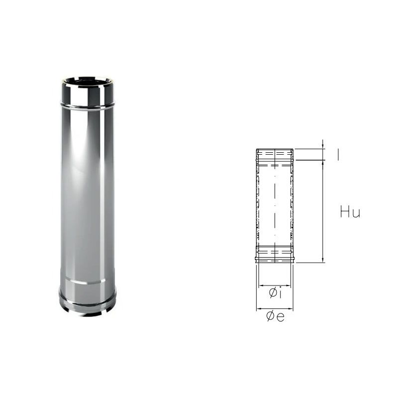 Tubo da 0,5 metro I1T5 ISO10 INOX Canna fumaria doppia parete