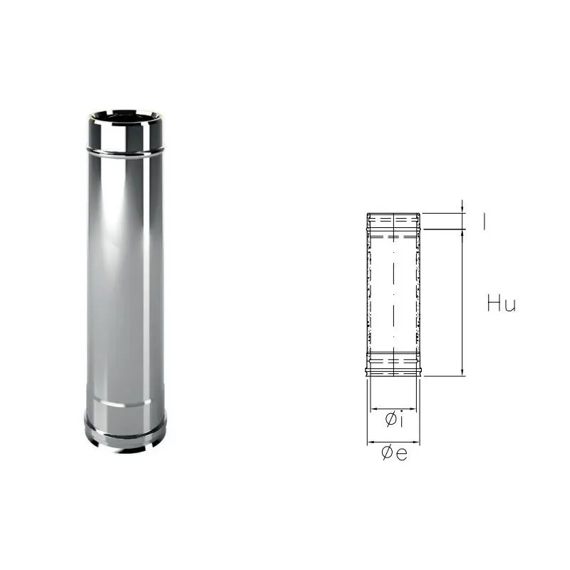 Tubo da 0,5 metro I1T5 ISO10 INOX Canna fumaria doppia parete Tubo da 0,5 metro I1T5 ISO10 INOX Canna fumaria doppia parete
