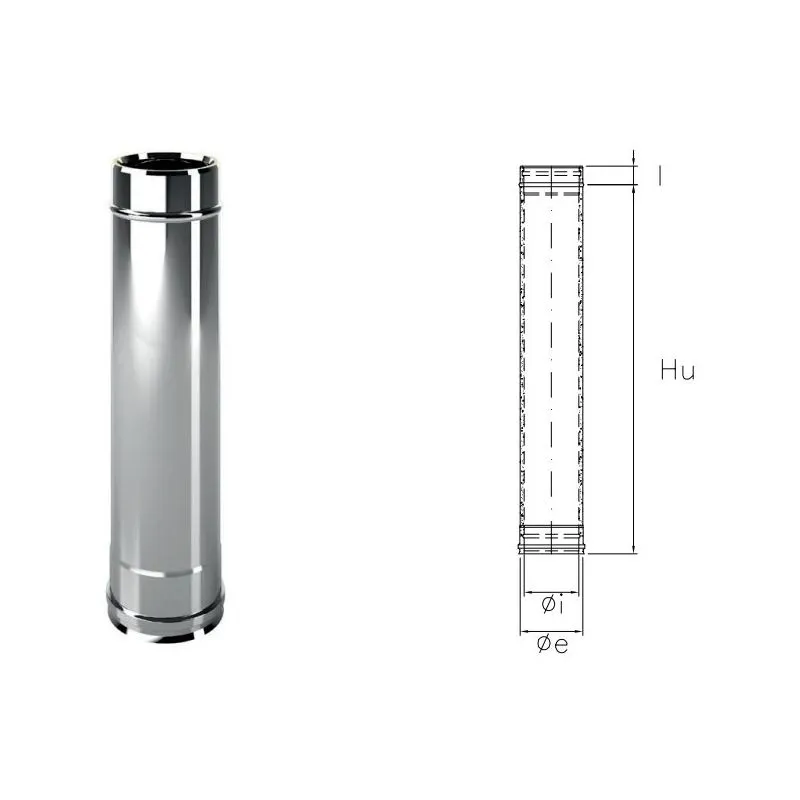 Tubo da 1 metro I1T1 ISO10 INOX Canna fumaria doppia parete Tubo da 1 metro I1T1 ISO10 INOX Canna fumaria doppia parete