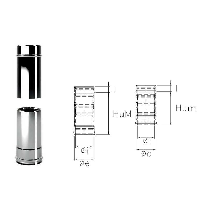 Telescopic pipe I1ET ISO10 INOX Double wall flue