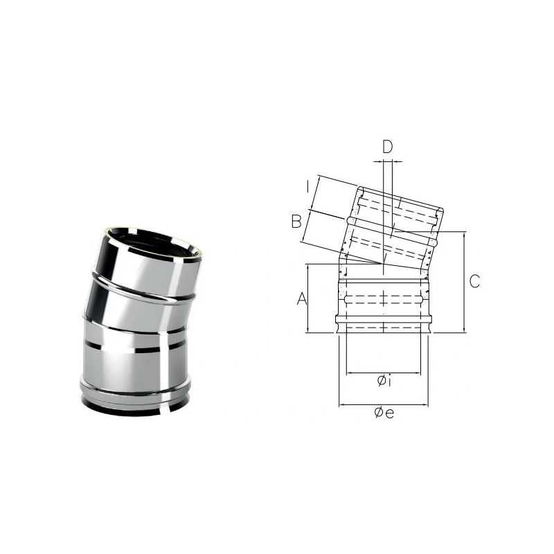 Curva 15° I1C15 ISO10 INOX Canna fumaria doppia parete