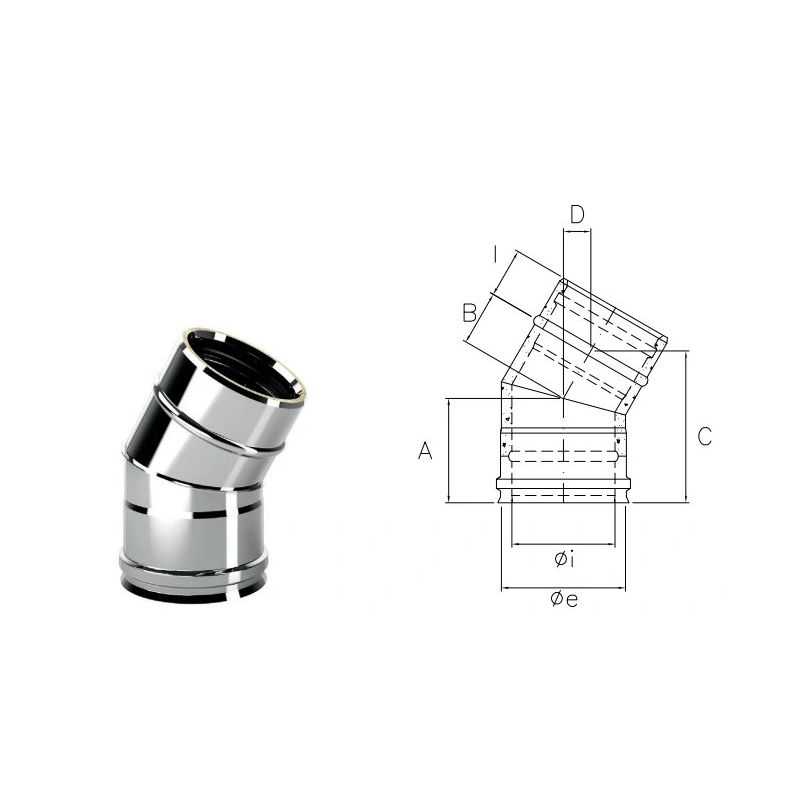 Curva 30° I1C3 ISO10 INOX Canna fumaria doppia parete