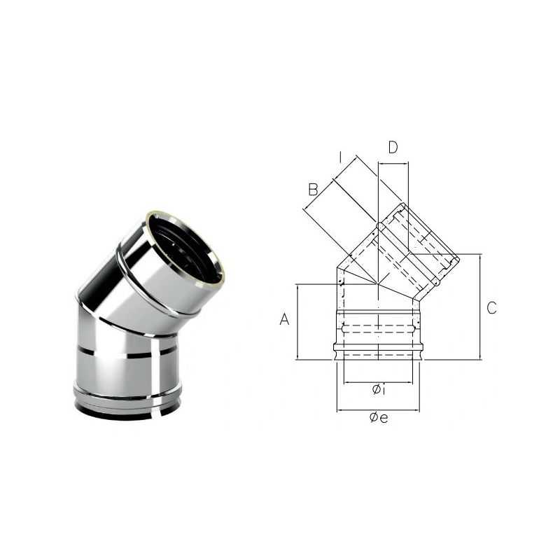 45° bend I1C4 ISO10 INOX Double wall flue