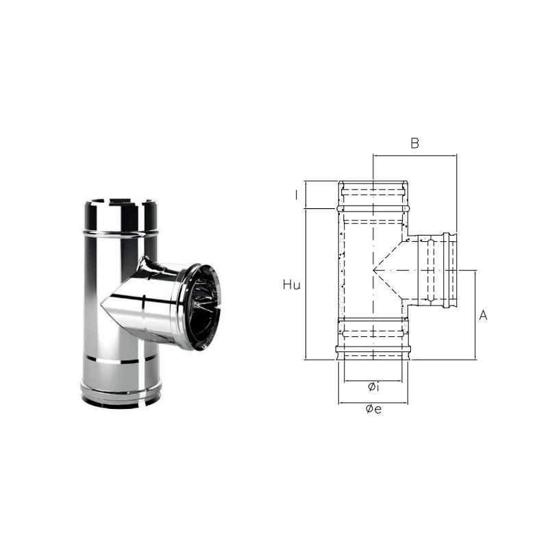 90° Tee fitting I1T9 ISO10 INOX Double wall flue