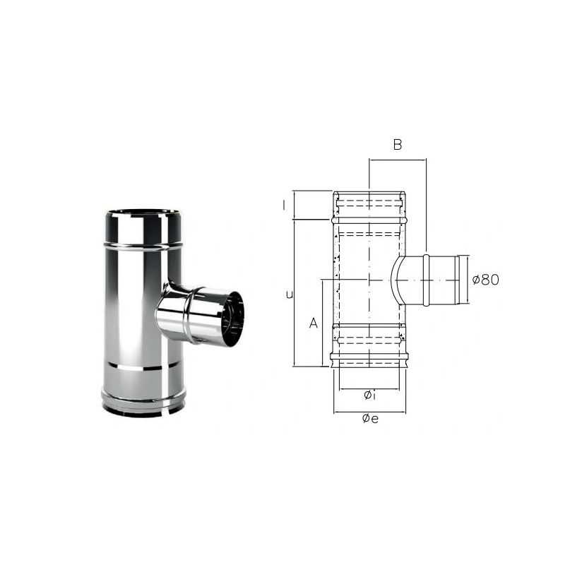 Reduced mono 90° Tee Ø80mm I1TR ISO10 INOX Double wall flue