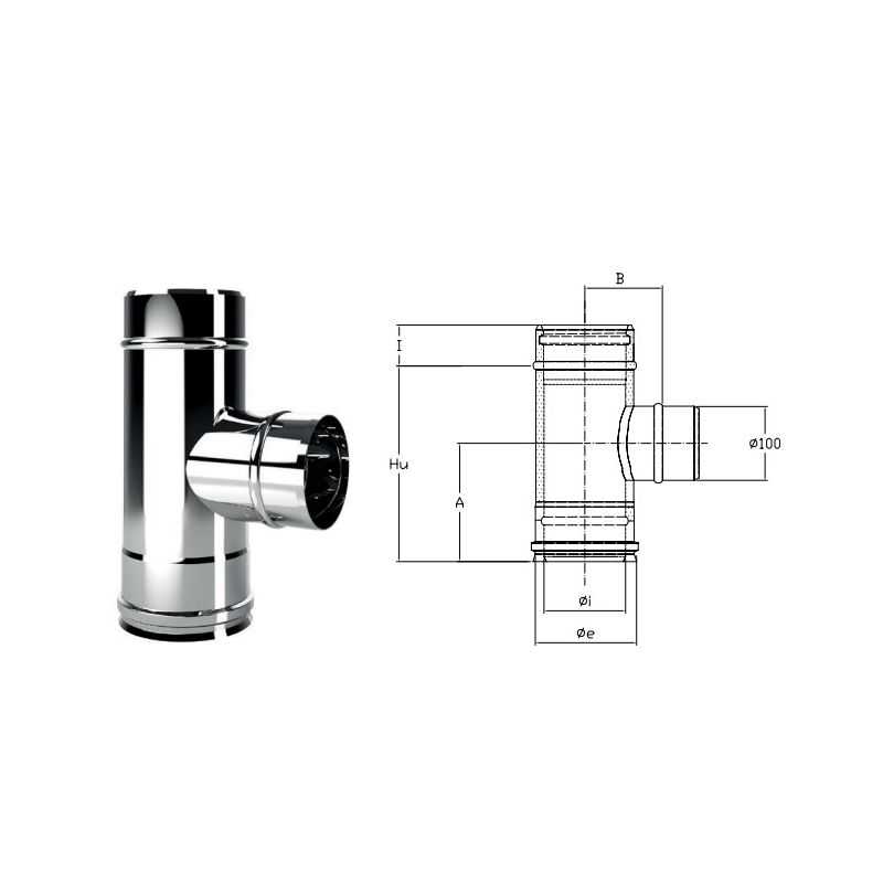 Raccordo a T 90° ridotto mono Ø100mm I1T9100M ISO10 INOX Canna