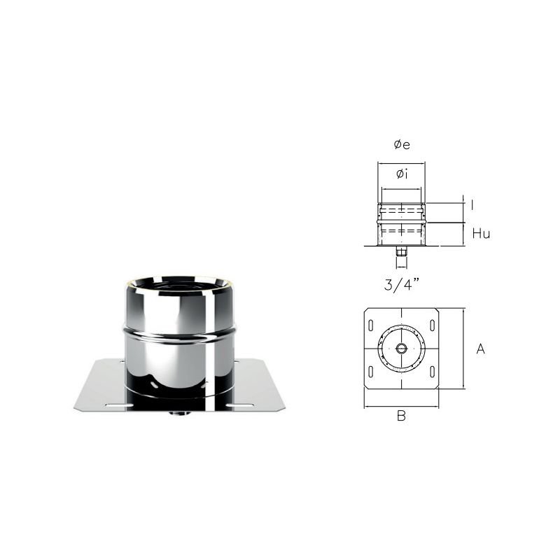 Base plate with central outlet I1PPC ISO10 INOX Double wall flue