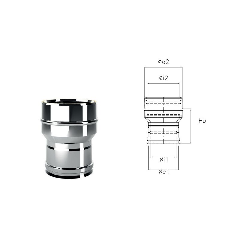 Increased fitting I1RCDA ISO10 INOX Double wall flue