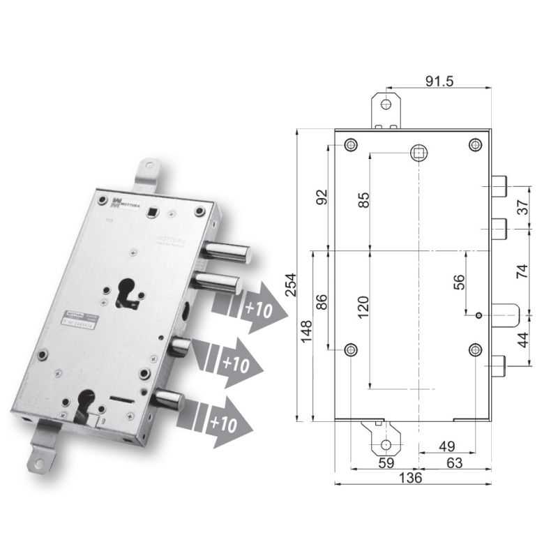 Serratura porta blindata Mottura 89.8589AL2 triplice 1/2g per