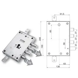 Mottura armored door lock 89.8571L7/Q triple 1/2g for CALABRO'