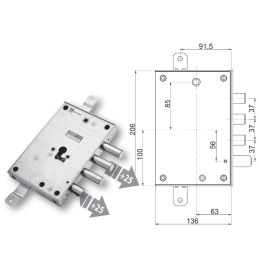 Serratura porta blindata Mottura 89.8571L7/Q triplice 1/2g per