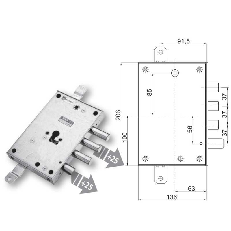 Mottura armored door lock 89.8571L7/Q triple 1/2g for CALABRO'