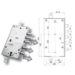 Serratura porta blindata Mottura 89.597L7/5Z plurisistema per