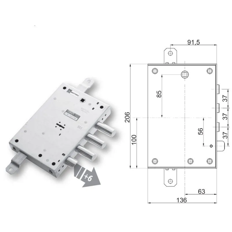 Mottura armored door lock 89.571B37 triple 1/2g for CIR
