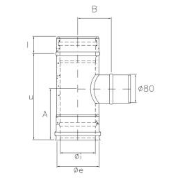 90° reduced single tee Ø 80mm K1TR ISO10 RUSTY Double wall flue