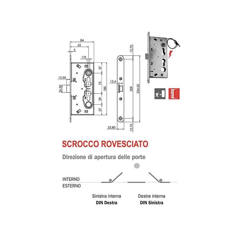 Electric mortise lock for ISEO 214910654.C PANIC EXIT latch