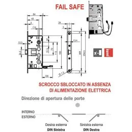 Electric mortice lock for ISEO PANIC EXIT 214F10654 FAIL SAFE