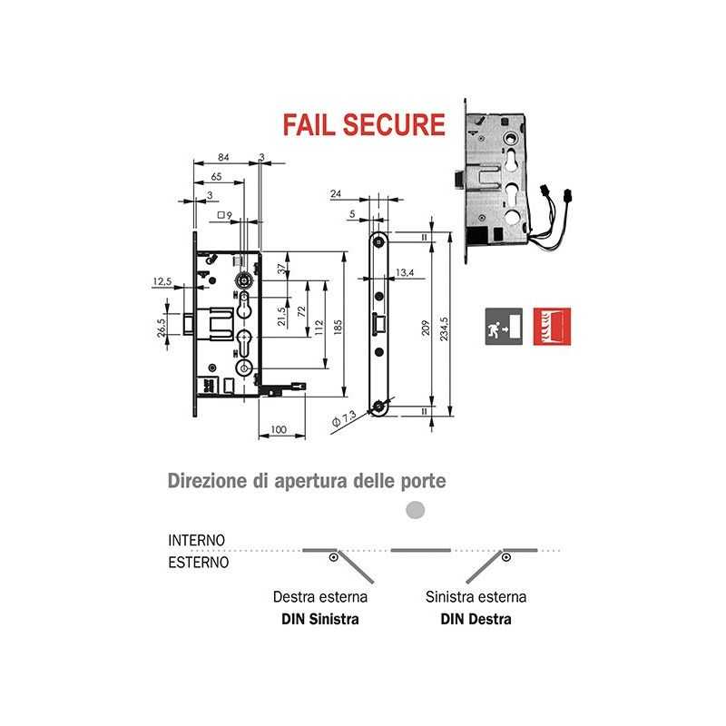 Electric mortise lock for ISEO 214E10654 FAIL SECURE PANIC EXIT