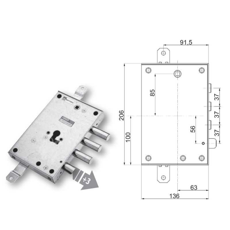 Security door lock Mottura 89.8571B7/Q for CIR