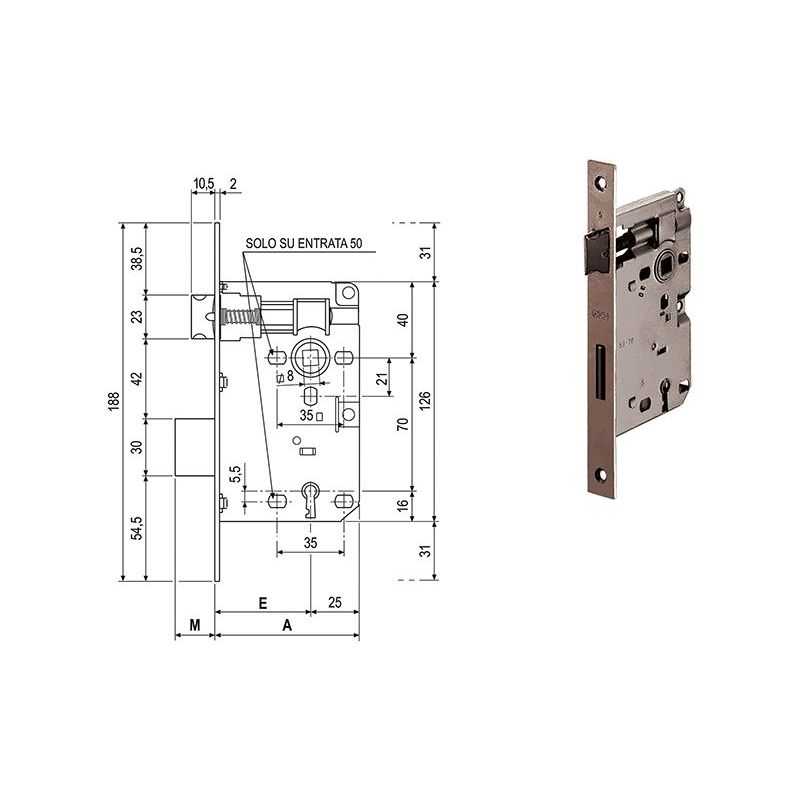 Serratura per porte interne AGB 572 PATENT 8x70mm BORDO QUADRO