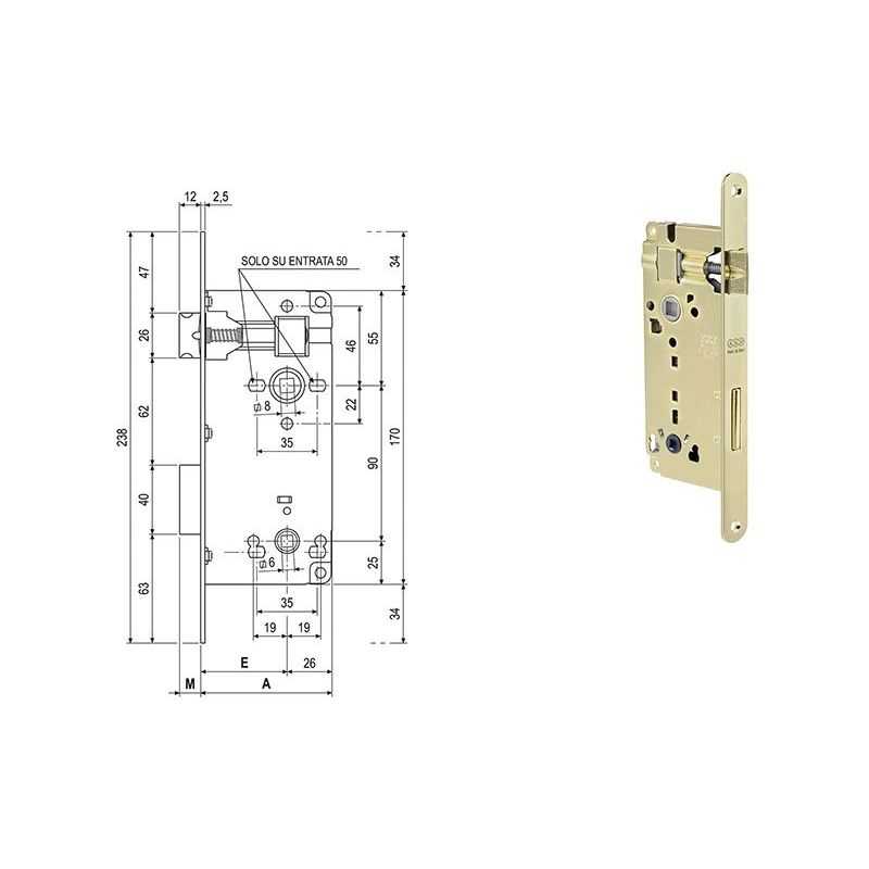 Serratura per porte interne AGB 595 Q.8x90mm BAGNO DOPPIO QUADRO