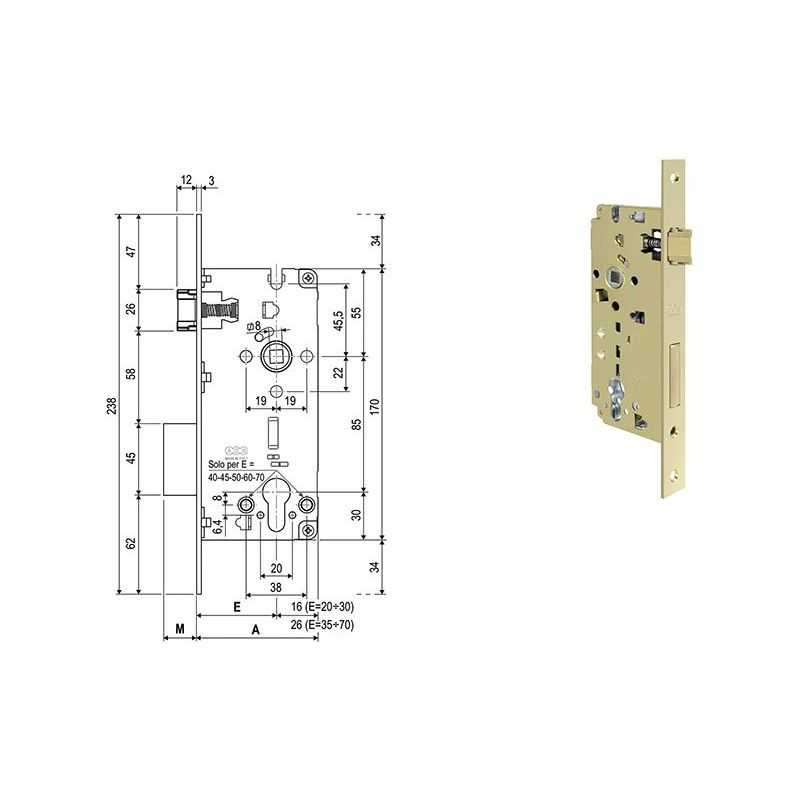 Lock for internal doors AGB 80.852 prepared for European