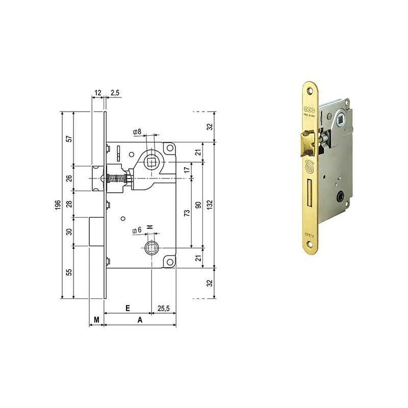 Serratura per porte interne AGB 1005 CENTRO bagno doppio quadro