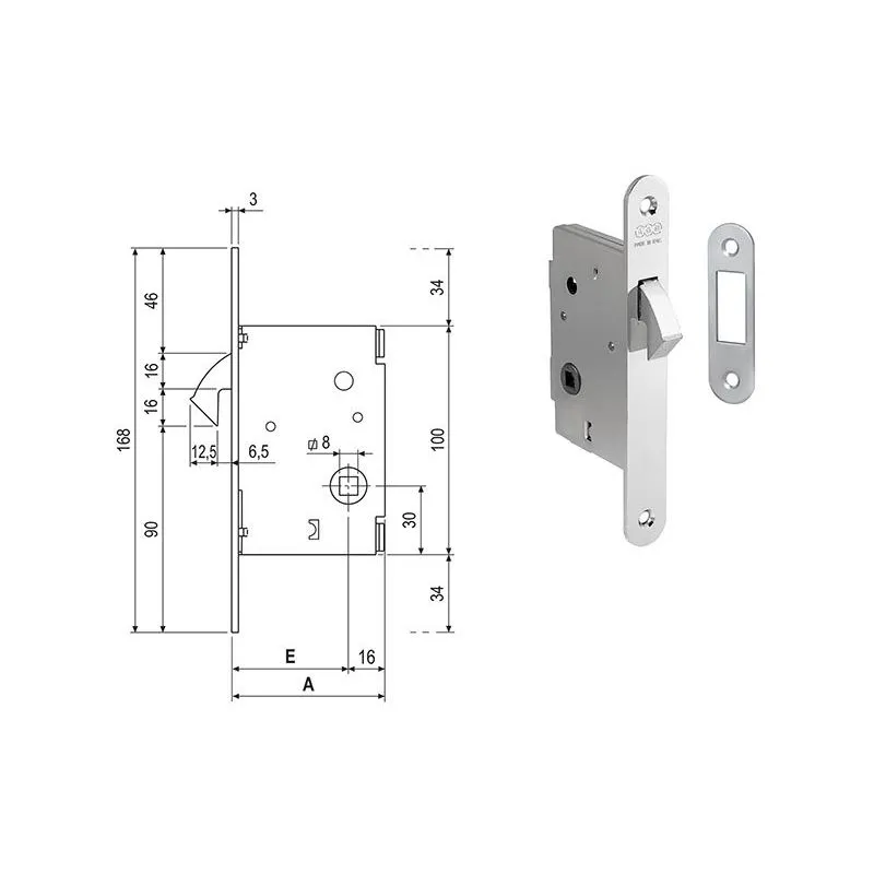 Lock for sliding doors AGB 703 with square hook BATHROOM