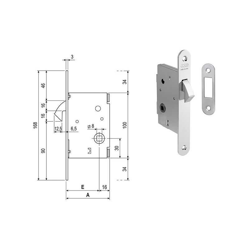 Serratura per porte scorrevoli AGB 703 a gancio quadro BAGNO