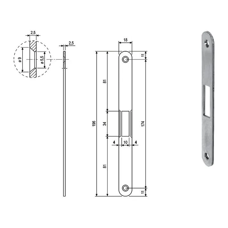 Strike plate for locks AGB 1000.24 MEDIANA round edge
