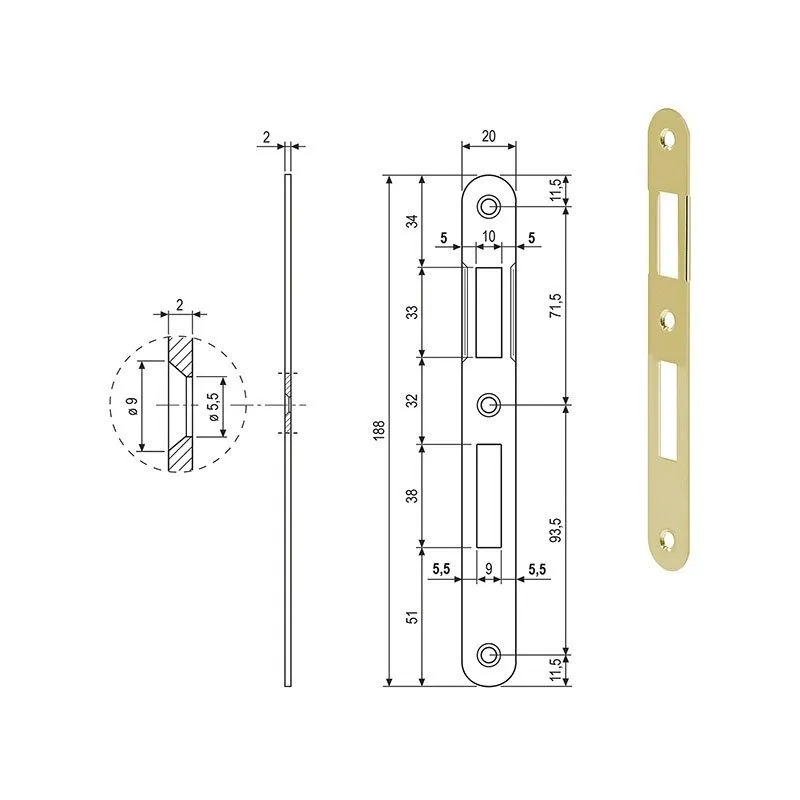 Strike plate for locks AGB 1000.01 CENTRO round edge