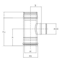 90° Tee N1T9 ISO10 MATT BLACK Double wall flue