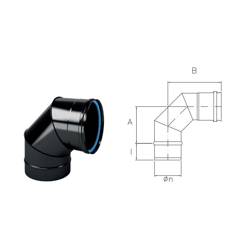 Curva 90° MFCS9 Monofire Inox Aisi316 BLACK per stufe a pellet