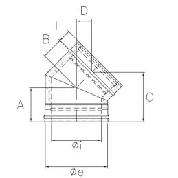 Curva 45° I2C4 ISO25 INOX Canna fumaria doppia parete