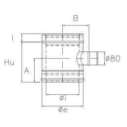 Raccordo a T 90° ridotto ø80mm I2TR ISO25 INOX Canna fumaria