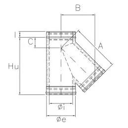 45 ° Tee I2T4 ISO25 INOX flue double wall flue