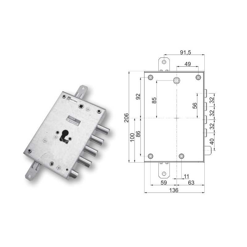 Serratura porta blindata Mottura 89.8571D/32Q triplice 1/2g DIBI