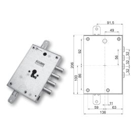 Mottura 89.8581D/32Q triple DIBI armored door lock