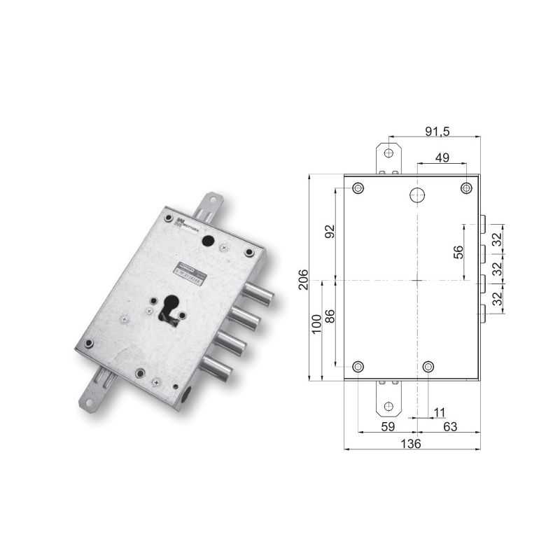 Mottura 89.8581D/32Q triple DIBI armored door lock