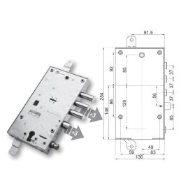 Security door lock Mottura 89.588DB plurisystem for DIBI